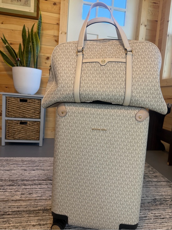 Michael Kors Handbags - Michael Kors Cream Logo-Print Rolling Suitcase with Matching Carryall